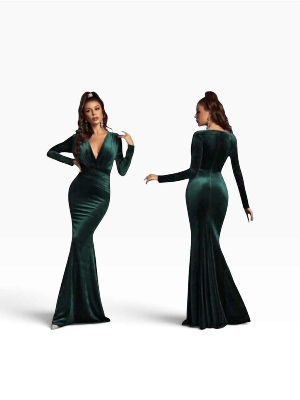 Faeriesty Velvet Dark Forest Green Maxi Long Sleeve Dress Medium